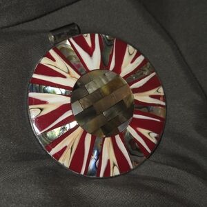 Red & Cream Sunburst Inlay Pendant Necklace